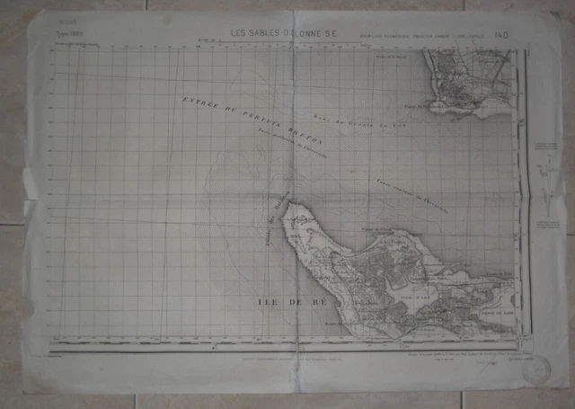 Ancienne Carte Etat Major Type 1889 Projection Lambert L'ile De Re