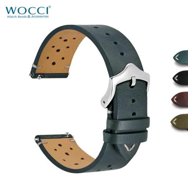 WOCCI Vintage Leather Watch Strap 18mm 20mm 22mm Quick Release Replacement