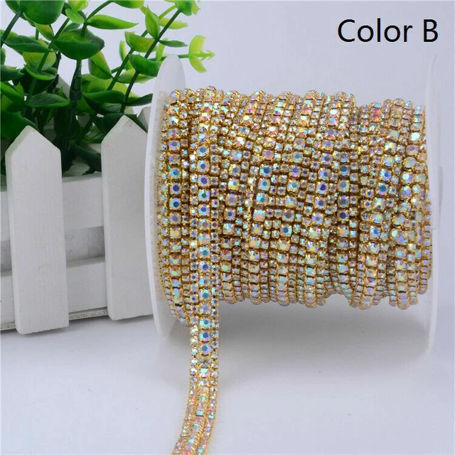 2 Yards DIY 3-Rows Crystal Rhinestone Trim Chain Shiny Sewing Craft Decor Sew On