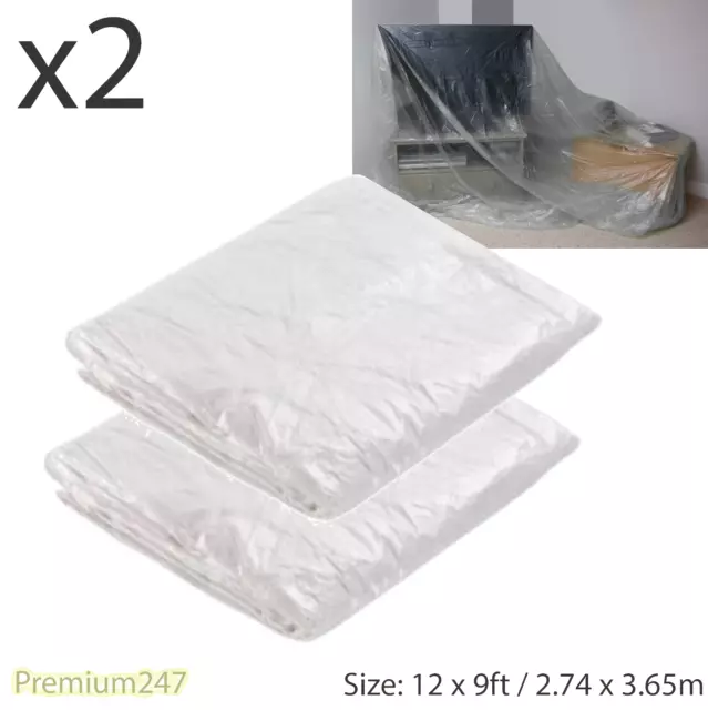 PAIR Of 12 X 9ft Polythene Dust Sheet Cover Painting Decorating Furniture Large