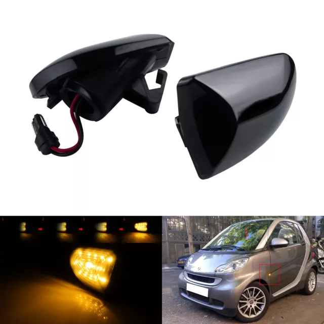 2x LED Blinker Seitenblinker Schwarzglas Für Smart Fortwo Cabrio Coupe 451