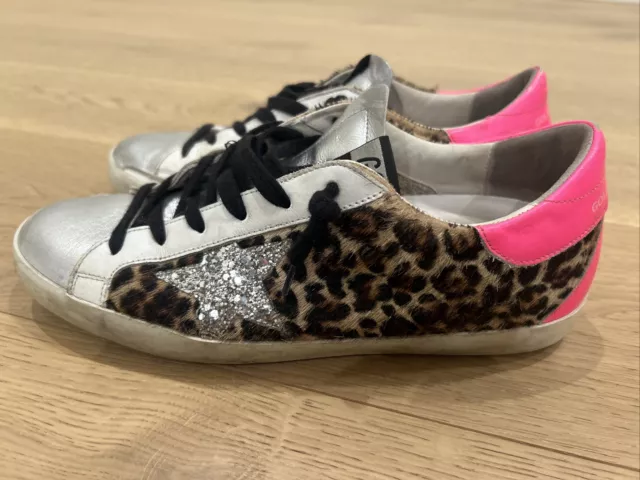 Golden Goose Superstar classic Leather Leopard Pink Pony Sneakers 100% Authentic