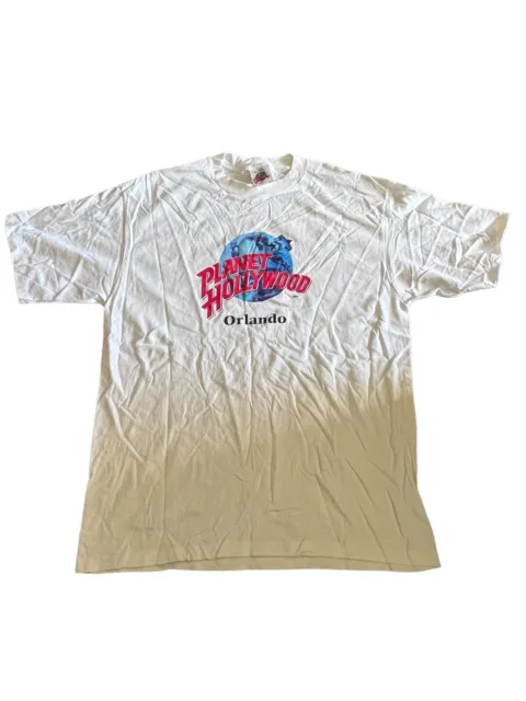 VTG Planet Hollywood Orlando Shirt XL White 90's Cotton Logo Distressed Made USA