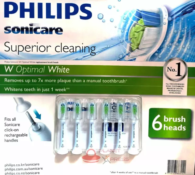 6x Genuine Philips Sonicare Optimal White Electric Toothbrush Replacement Heads