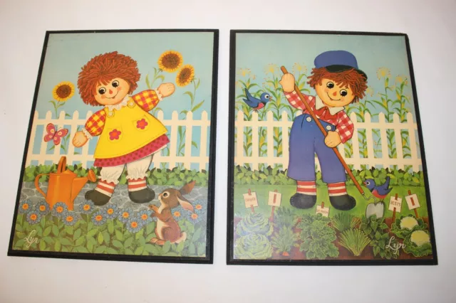 Vintage Raggedy Ann And Andy 11 1/2 X 14 1/2” Lythos On Wood By Lyn