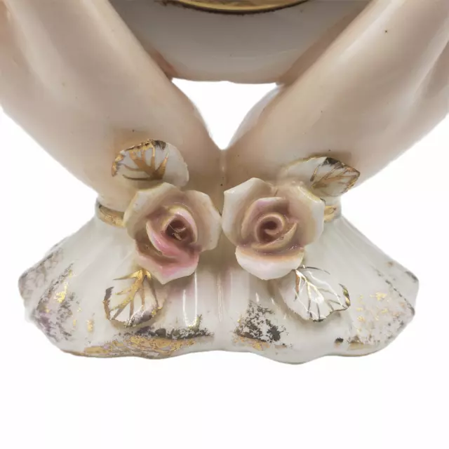 Bradley German Porcelain Floral Wind Up Alarm Clock Woman's Hands Mid Century 2