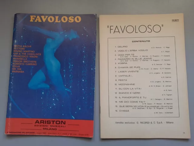 Spartito Musicale Favoloso Ariston edizioni Musicali Giugno 1980 Anno XXVIII N 1