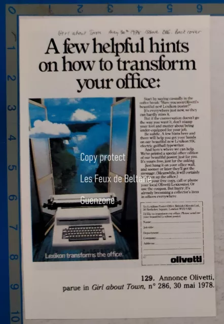 Publicité OLIVETTI machine à écrire référence à MAGRITTE 1983 advert