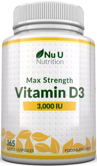 Vitamin D3 3,000 IU 365 Softgels, 1 Year 3000iu Triple Strength High Absorption