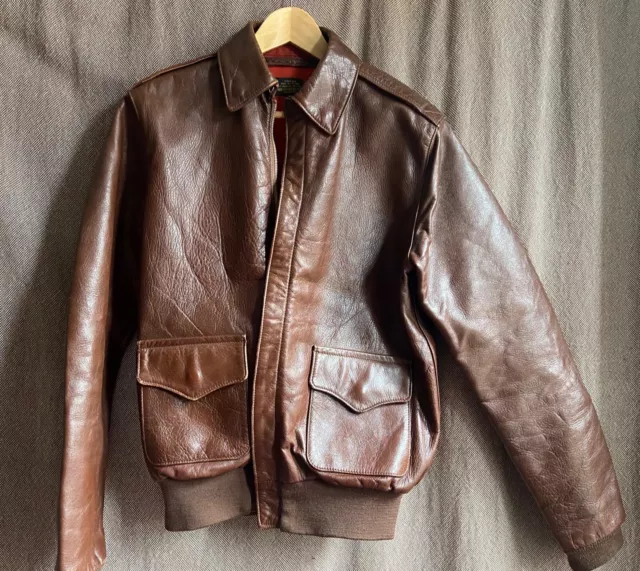VINTAGE AERO US ARMY AIR FORCE A2 - broken zip -LEATHER JACKET SIZE 38 ...