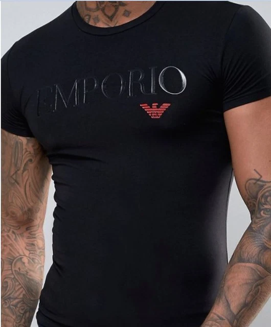 T SHIRT UOMO nero scuro Emporio Armani logo grande taglia M L XL