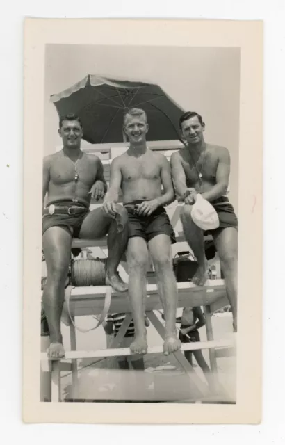 # 18 Vintage Photo Handsome Swimsuit Muscle Men Beefcake Lifeguard  Snapshot Gay