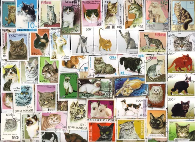 200 All Different CATS ON  STAMPS