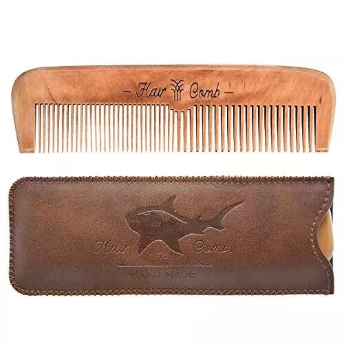 Wooden Hair Combs for Men,Men's Wood Beard Comb with Leather Travel Case,