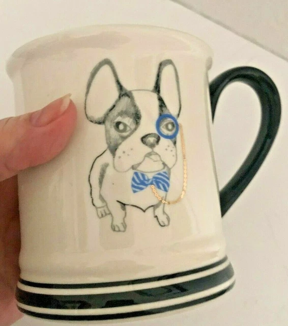 Vtg CLAY ART Boston Terrier MUG Blue Black LG Bow Tie Monicle SOPHISTICATED DOG