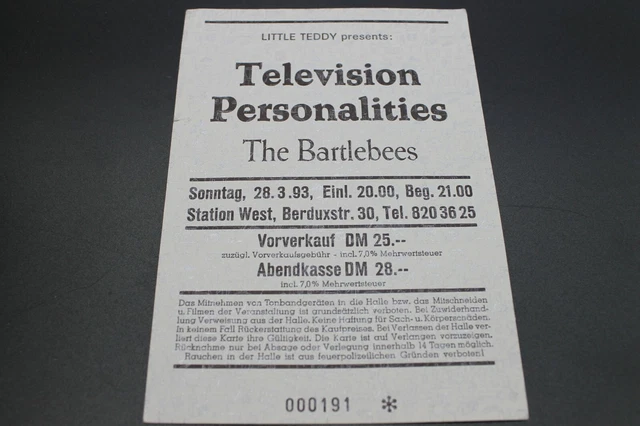 ALTES KONZERTTICKET - Television Personalities - Station West München