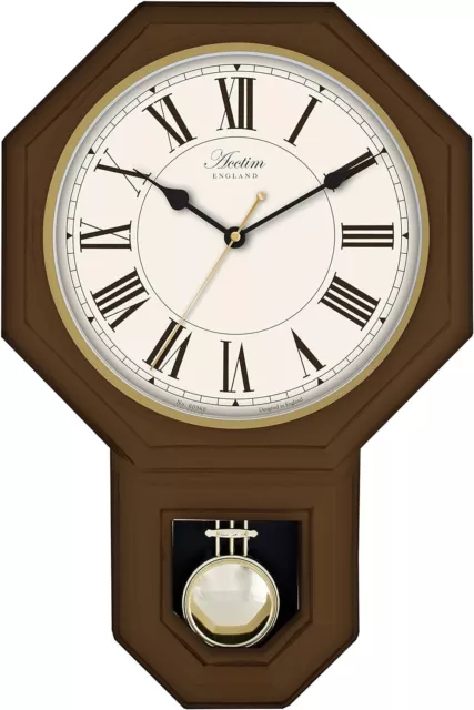 Acctim 28316 Woodstock Wall Clock, Dark Wood Effect - Analog Pendulum Clock 46cm