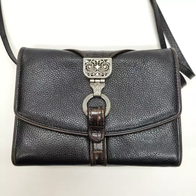 Brighton Nepal Purse Black Brown Leather Crossbody Organizer Wallet Travel Bag