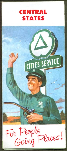 Cities Service Gasoline Road Map Central USA 1961