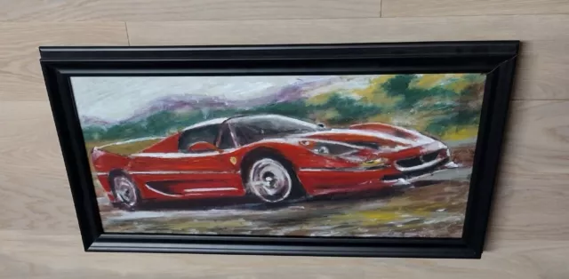 Ferrari F50 Red Oil Original Painting Race Car collector Art Work UNFramed 12x24 3