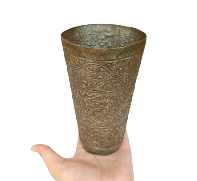 Vintage Old Antique Brass Handcrafted Fine Embossed Victorian Milk / Water Glass