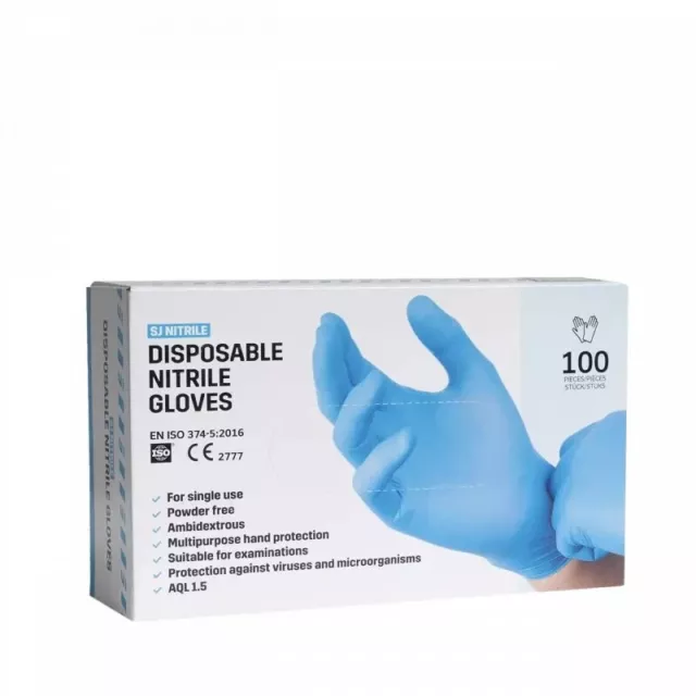 Gants Jetables en Nitrile Bleu Sans Poudre Sans Latex Boite x100pc Haute Qualité