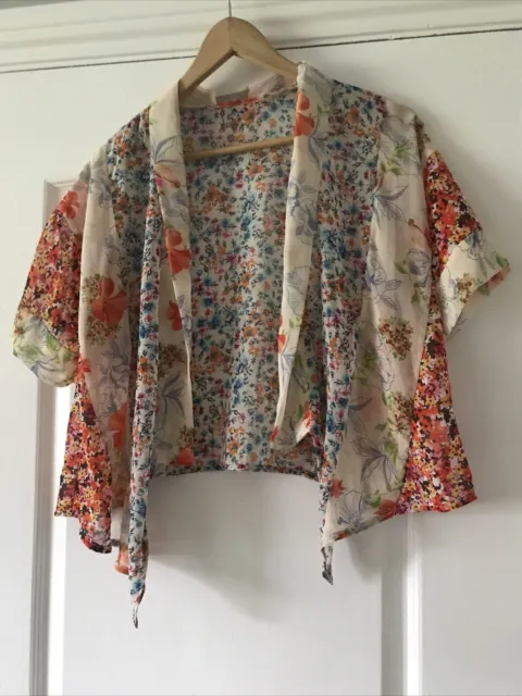 Bnwot Girls Cream, Coral & Blue Floral Waterfall Blouse/Jacket Age 9 Years, Next