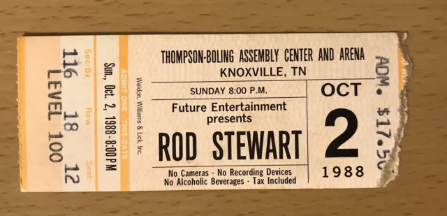 1988 Rod Stewart Out Of Order Tour Knoxville Tn Concert Ticket Stub Faces 18 12