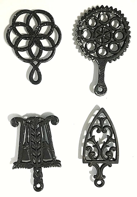 Vtg/ANTIQUE Mixed Lot Of 4 Cast Iron Trivets geometric Castings