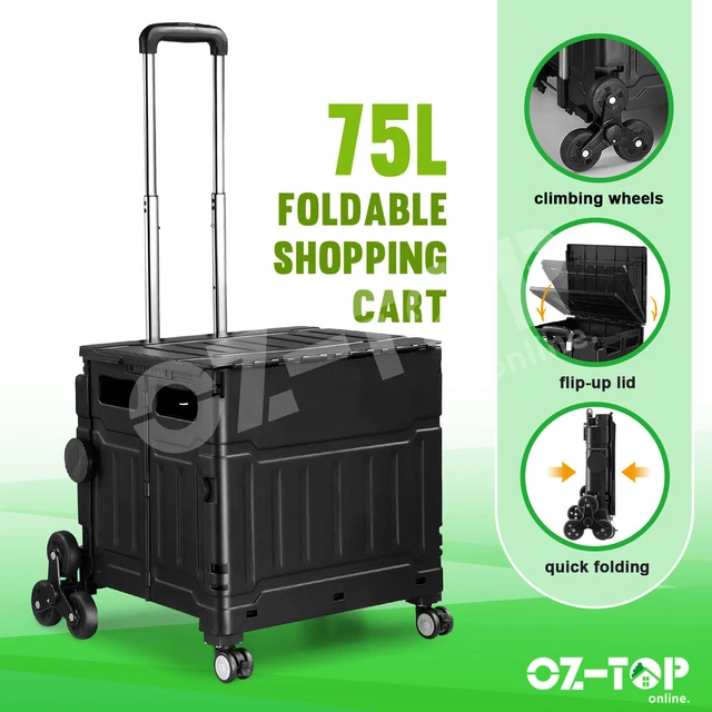 75L Portable Shopping Trolley Cart Foldable Market Grocery Luggage Basket Crate