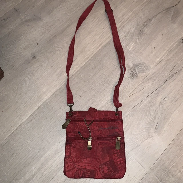 Samantha Brown MINI 8" Nylon CROSSBODY TRAVEL BAG W / HOOK  Burgundy