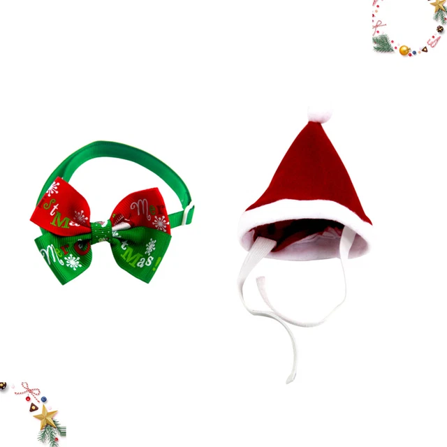 2 piezas Adorables Disfraces de Navidad para Mascotas Ajustables Arco Corbata y Sombrero Cosplay Col