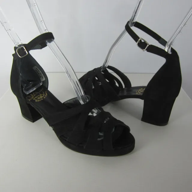 SPACE Robert Clergerie Womens US 5.5 Black Suede Strappy Heels Sandals Italy