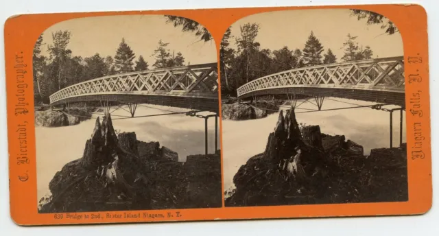Niagara Falls Bridge Vintage Stereoview Photo by Bierstadt N.Y.