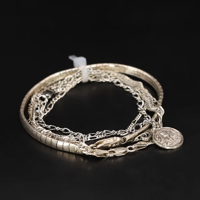Sterling Silver - Lot of 5 Assorted Omega Cuban Infinity Chain Bracelets - 19.5g