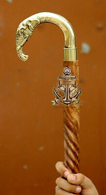 Walking Stick Cane Solid Brass Chromed Queen Anne Style Handle 35.7"