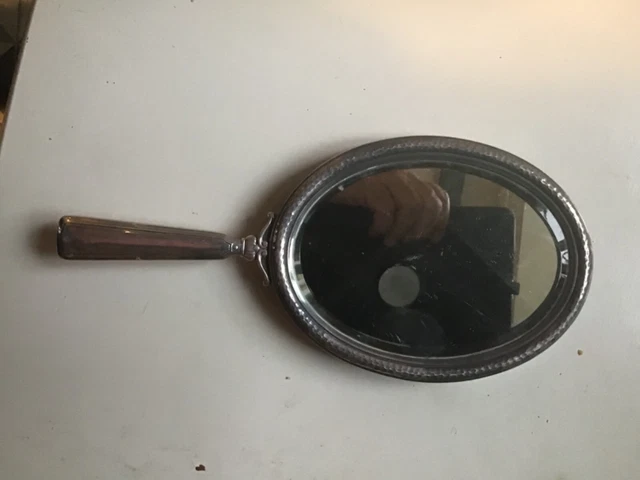 Petit Miroir Face à Main Miniature XIXe En Métal Argenté Pour Poupée Ancienne