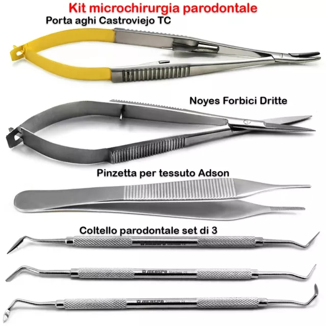 Kit microchirurgia parodontale dentale Chirurgiche Coltelli Porta Aghi Forbici