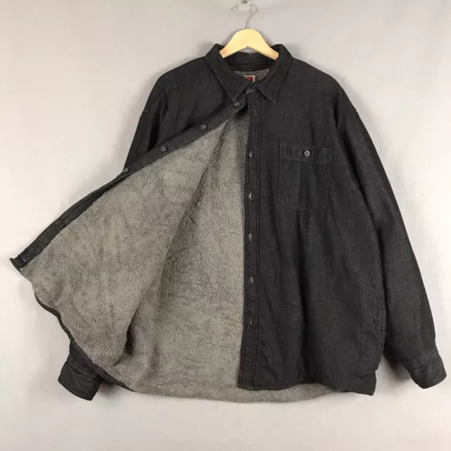 Wrangler Sherpa Fleece Lined Denim Shirt Jacket Mens XL Black Gray Jean Shacket