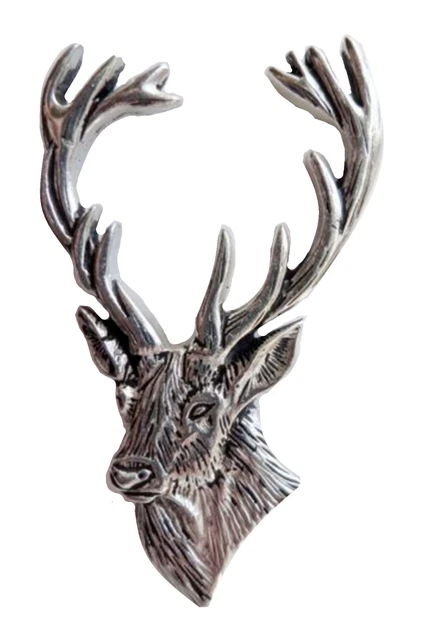 Ciervo Cabeza Rojo Peltre Grande Pin Insignia - Mano Fabricado En Cornwall
