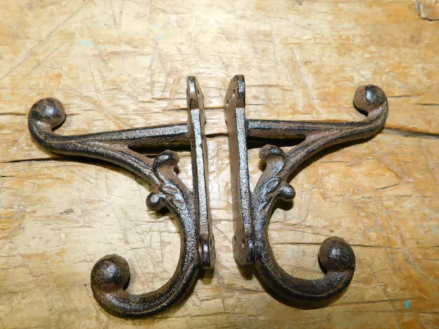 6 Cast Iron Brown Victorian Style Coat Hooks Hat Hook Rack Hall Tree SCHOOL 2