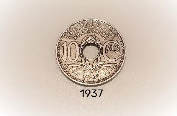 Pièce de monnaie ancienne 10 cts 1937 en tres bon etat