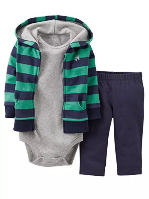 Carters Infant Boys 3 Piece Striped Airplane Outfit Sweat Pants Creeper & Hoodie