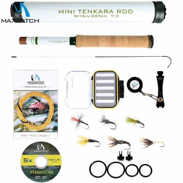 Maxcatch Mini Tenkara Fly Fishing Rod Combo Complete Kit,Tenkara Line, Box,Flies