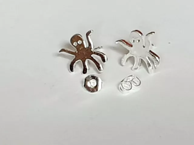 1 Par Plata de Ley Octopus Calamar Stud Oreja Pendientes Estampado