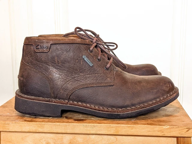 Mens CLARKS Lawes Mid GTX Goretex Boots UK8 42 Brown Leather Worn Once