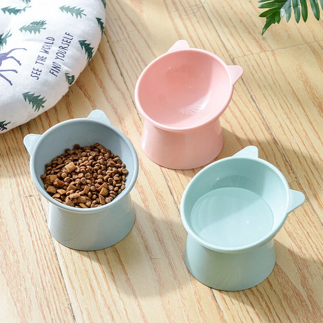 Cat Bowl High Foot Dog Bowl 45°Neck Protector Cat Pet Food Water Bowl Pet Fe-wf