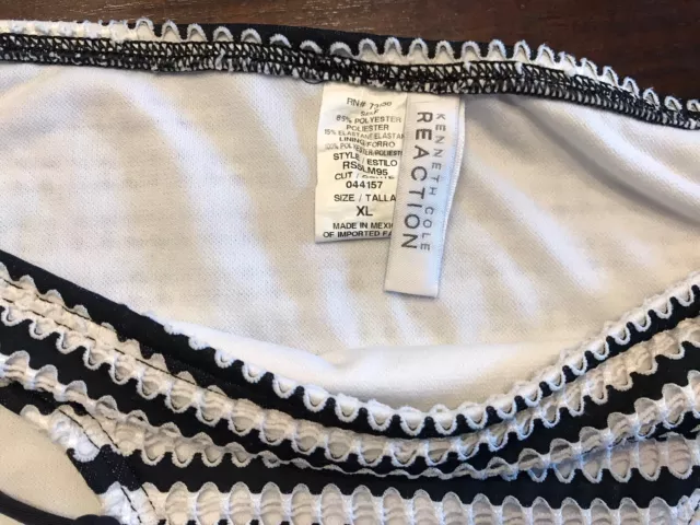 Kenneth Cole Womens Black & White Striped String Hipster Bikini Bottoms Size XL 3