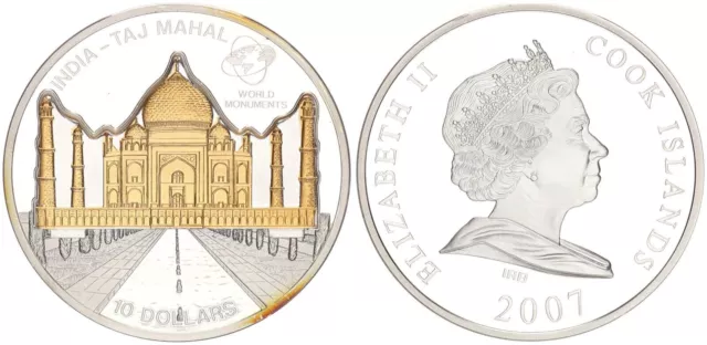 Cook Islands 10 Dollar 2007 Skulpturmünze - Taj Mahal Pf IN Capsule 105864