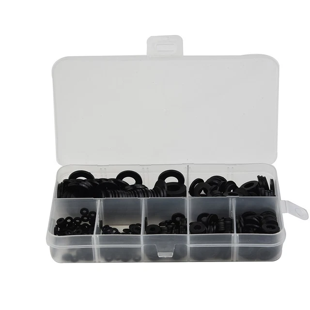 Lot De 364 Rondelles Plates En Nylon Noir - Tailles M2 à M8, Neuves En Boîte